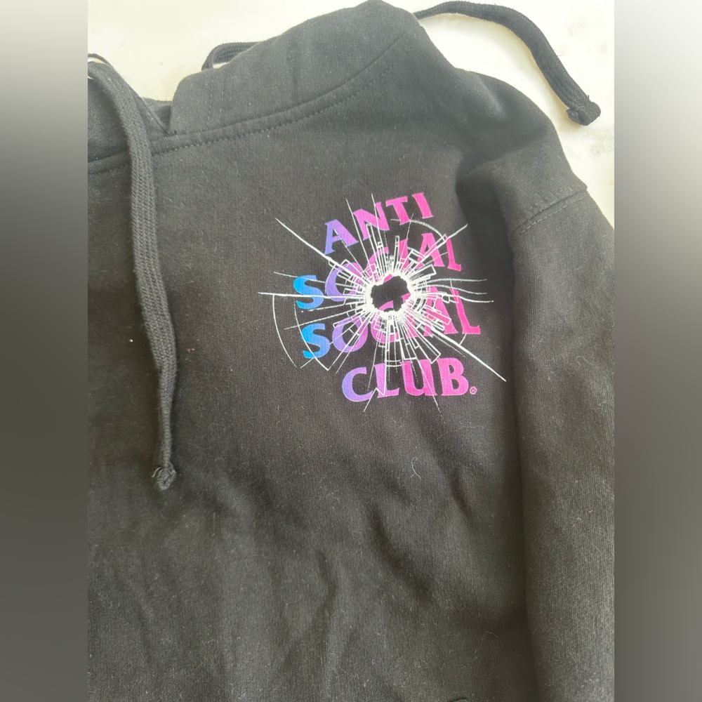 Anti Social Social Club Shattered Glass Black Pullover Hoodie size S